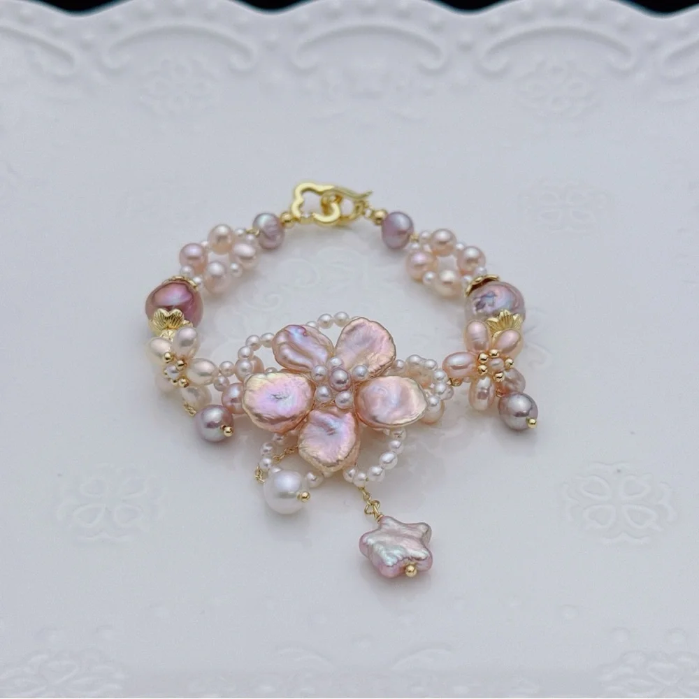 26B179 Handmade Premium Quality Freshwater Baroque Pearl Bracelet 2in1 - Picture 4 of 10